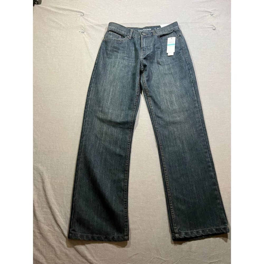 Calvin Klein Slim Straight Jeans 16 Blue Denim Belted Pocketed Zip 30x29.
